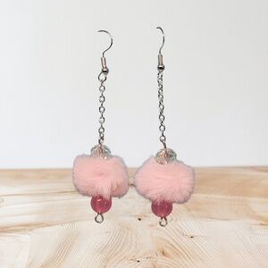 Pink Fluffy Dangle Earrings